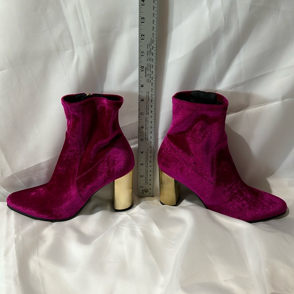 Fuchsia Velvet Peython Funky Gold Ridged Block Heels US 7.5 EU 37.5 - Picture 12 of 17